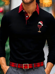 Men's Christmas Red Wine Glass Print Long Sleeve Shirt