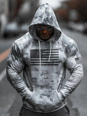 Men's Vintage Camouflage US Flag Print Casual Hoodie