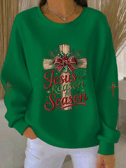 Women's esus Is The Reason For The Season Cross Ribbed Round-Neck Sweatshirt