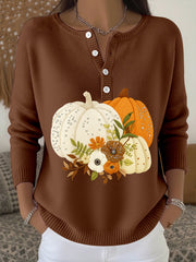 Women's Thanksgiving Pumpkin Floral Pattern Cozy Knit Sweater