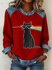 Women's rock band lover Denim Patchwork Top