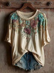 Women's Vintage Floral Art Print Casual Short Sleeve T-shirt