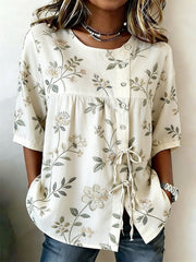 Women's Plants And Flowers Buttoned And Linen Blend Shirt