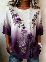 Women's Floral Buttoned Linen Blend Shirt