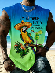Men's I'm Retired It's 5 O'clock Everywhere Parrot Print Casual Vests