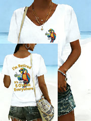 Women's I'm Retired It's 5 O'clock Everywhere Parrot Print Casual Short Sleeve T-Shirt