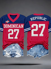 Women's Dominican Republic Inspired Print V-Neck T-Shirt