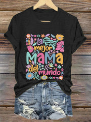 Women's Mother's Day La Mejor Mama Del Mundo Floral Short Sleeve T-Shirt