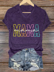 Women'S Casual Mother'S Day Mama Graphic Print V-neck Short Sleeve T-Shirt