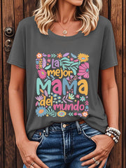 Women's Mother's Day La Mejor Mama Del Mundo Floral Short Sleeve T-Shirt