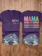 Women's Mama Stressed Blessed Sometimes A Mess Mother's Day Gift Casual V-Neck Tee