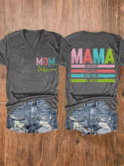 Women's Mama Stressed Blessed Sometimes A Mess Mother's Day Gift Casual V-Neck Tee