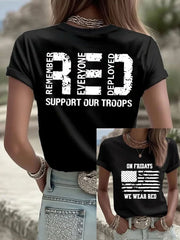 Women's Red Friday Print Casual T-Shirt