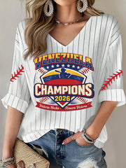 Women's Venezuela Baseball Champion Printed Waffle T-shirt
