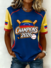 Women's Celebrate Venezuela 2026 Baseball Champions Print Casual Tee