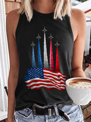 Women's Independence Day American Flag Jet Planes Print Casual Vest