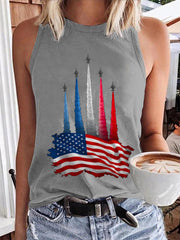 Women's Independence Day American Flag Jet Planes Print Casual Vest