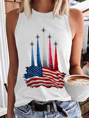 Women's Independence Day American Flag Jet Planes Print Casual Vest