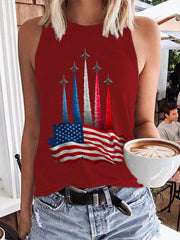 Women's Independence Day American Flag Jet Planes Print Casual Vest