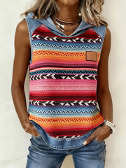 Women's Artistic Striped Print Sleeveless Tops