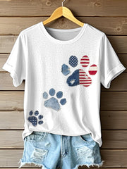 Women's Independence Day Inspired Paw Patchwork Art T-Shirt
