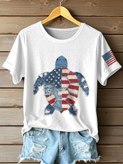 Women's Independence Day Inspired Sea Turtle Pattern Patchwork Art T-Shirt
