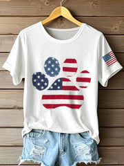 Women's Independence Day Inspired Paw Patchwork Art T-Shirt