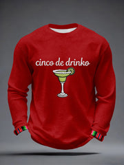 Men's Cinco de Drinko Embroidery Pattern Waffle T-Shirt