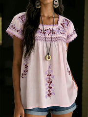 Women's Mexican Floral Short Sleeves Shirt