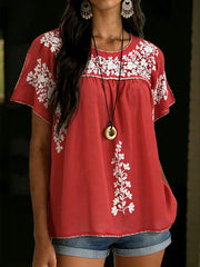 Women's Mexican Floral Short Sleeves Shirt