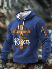 Men's He is Riser MATTHEW 28:6 Checkered Cotton Hoodie
