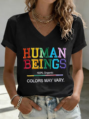 Women's Pride Month Retro Human Beings 100% Organic Colors May Vary Short Sleeve T-Shirt