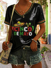 Men's Cinco de Mayo Print Casual V-neck T-shirt