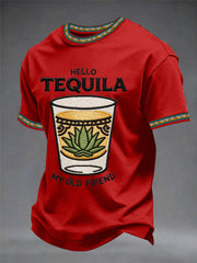 Men's Funny HELLO TEQUILA MY OLD FRIEND Cinco De Mayo Print Casual Tee