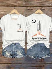 Women's Return To The Moon 2026 Casual V-Neck Tee
