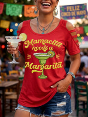 Women's Funny Mamacita Needs A Margarita Print Cinco de Mayo Casual Top