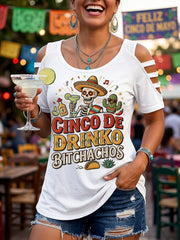 Women's Funny Cinco de Drinko Bitchachaos Print Casual Top