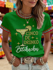 Women's Funny Cinco De Drinko Bitchachos Skeleton Print Casual Tee
