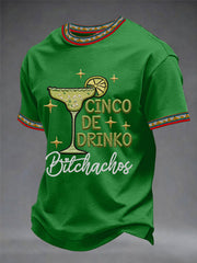 Men's Funny Cinco De Drinko Bitchachos Skeleton Print Casual Tee