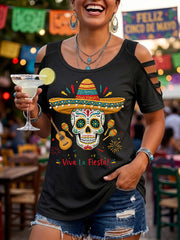 Women's Viva La Fiesta! Skeleton Print Casual Top