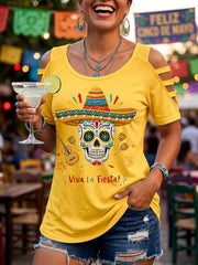 Women's Viva La Fiesta! Skeleton Print Casual Top