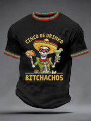Men's Funny Cinco De Mayo Bitchachos Skull Print Waffle Tee