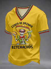 Men's Funny Cinco De Mayo Bitchachos Skull Print V-neck Tee