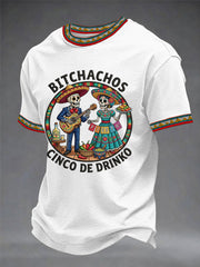 Men's Funny Cinco De Drinko Bitchachos Skeleton Print Casual Tee