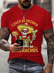 Men's Funny Cinco De Drinko Bitchachos Skull Print Tee