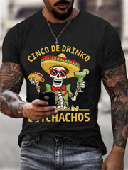 Men's Funny Cinco De Drinko Bitchachos Skull Print Tee