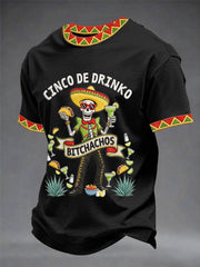 Men's Funny Cinco De Drinko Bitchachos Skull Print Tee