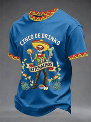 Men's Funny Cinco De Drinko Bitchachos Skull Print Tee