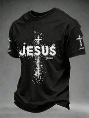 Men's Christian Jesus Cross Print Short Sleeve T-shirt