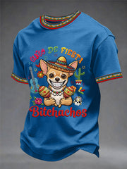 Men's Funny Cinco De Fiesta Bitchachos Dog Print Casual Tee
